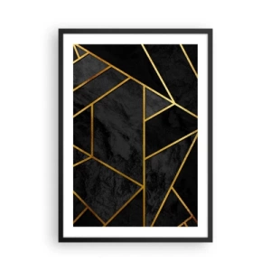 Pôster com moldura preta - Padrões geométricos em ouro sobre fundo preto - 50x70cm - Escuridão e esplendor - Decoração de parede moderna para a sala de estar e quarto ARTTOR