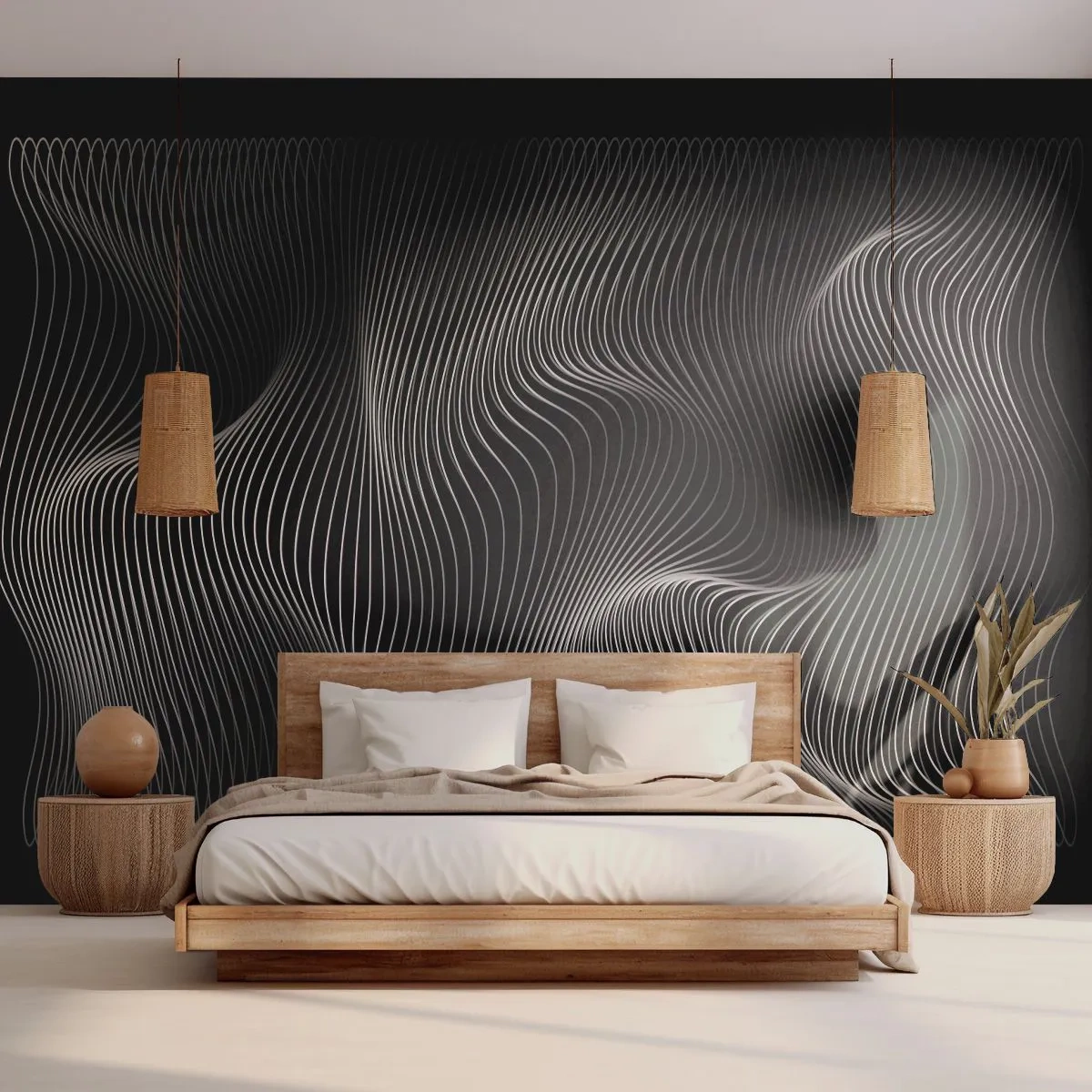 Papel de Parede Premium Canvas - Dança de luz no espaço - 3D, Linhas, Moderno - 100x70 cm