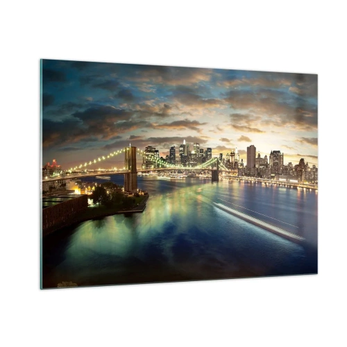 Quadro em vidro - Uma noite bem iluminada em Manhattan - 100x70 cm