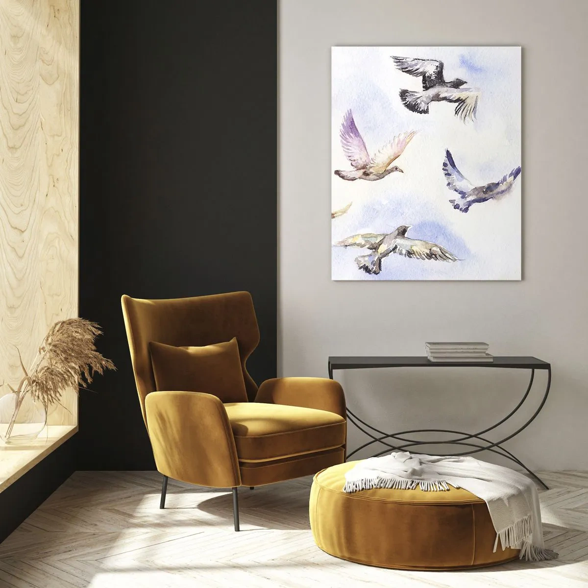 Quadro em vidro - Liberdade em cinza e azul - 70x100 cm