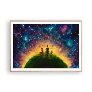 Pôster com moldura de carvalho claro - Amor e amizade - o mundo inteiro - 100x70 cm