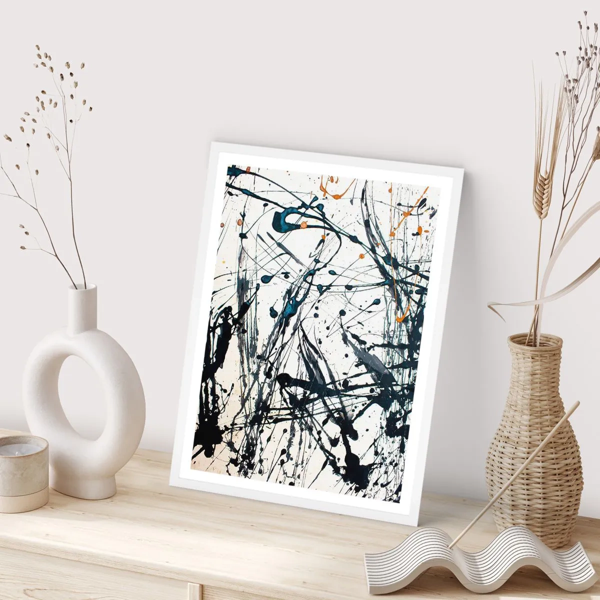 Pôster em moldura branca - Abstração expressionista - 61x91 cm
