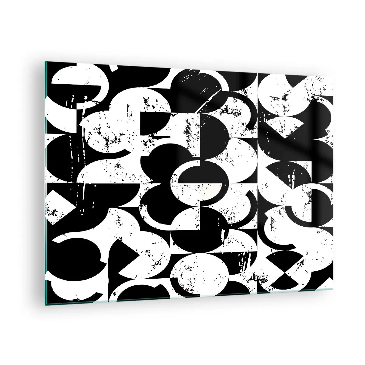 Quadro em vidro - Padrão geométrico em formas contrastantes em preto e branco - 70x50cm - O branco é branco e o preto é preto - Decoração de parede moderna para a sala de estar e quarto ARTTOR