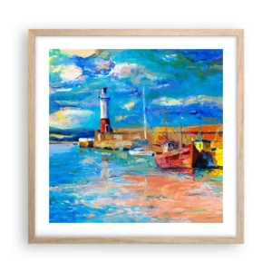 Pôster com moldura de carvalho claro - Tarde na baía do arco-íris - 50x50 cm