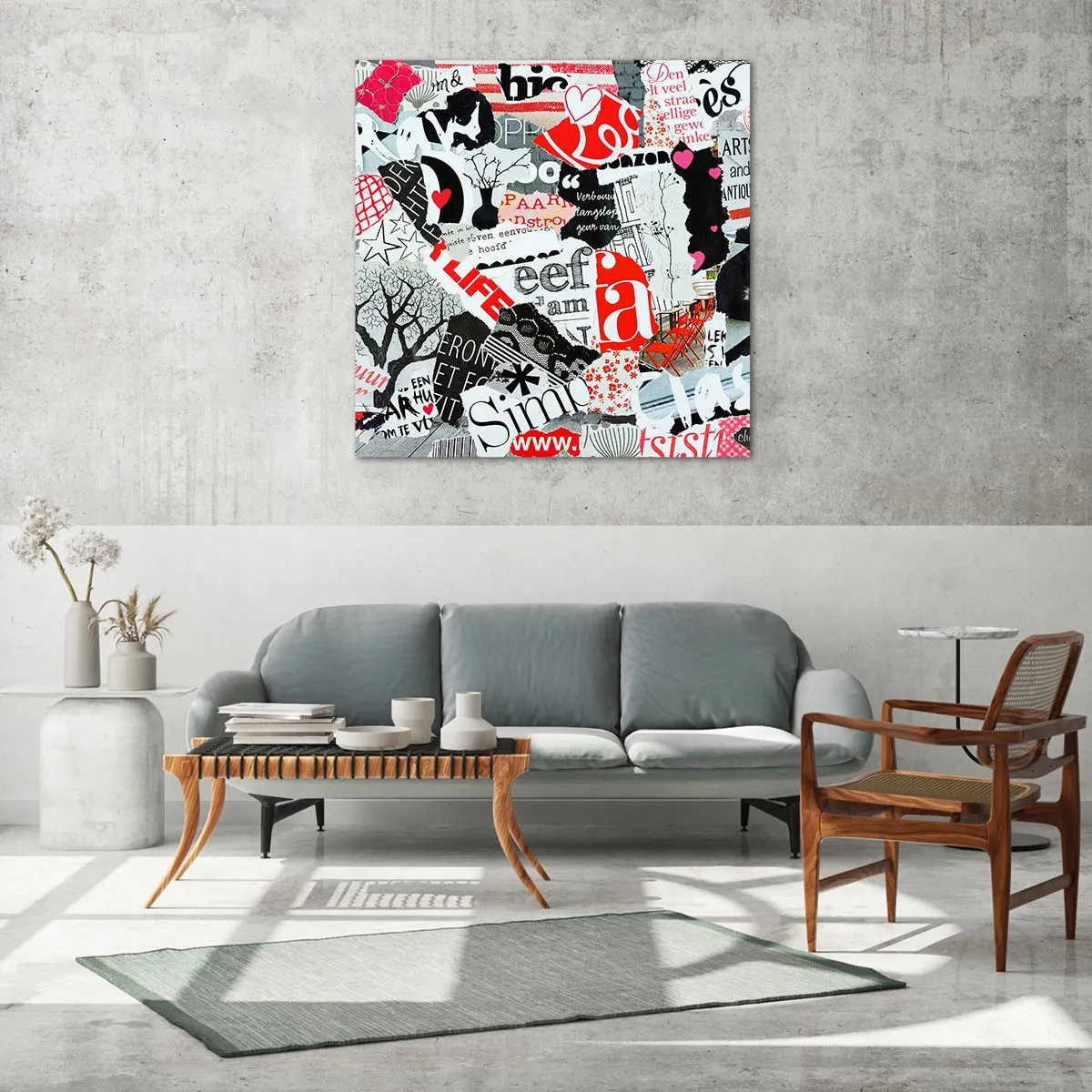 Quadro em vidro - Colagem hipster - 40x40 cm