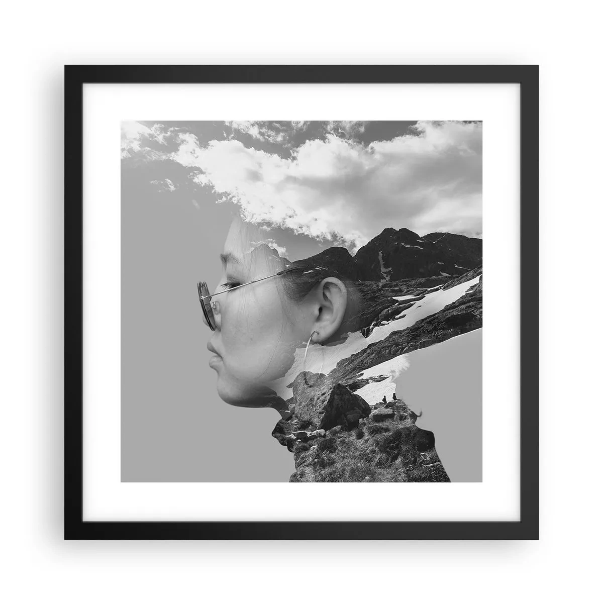 Pôster com moldura preta - Retrato das montanhas e da nuvem - 40x40 cm