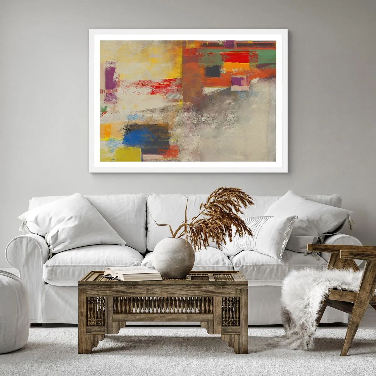 Pôster em moldura branca - Geometria das cores - 60x60 cm