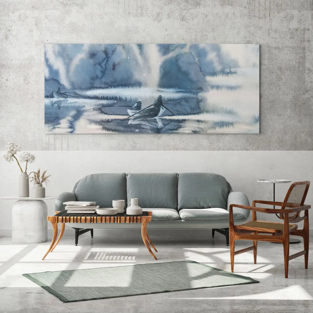 Quadro em vidro - Pescadores no seu paraíso - 160x50 cm