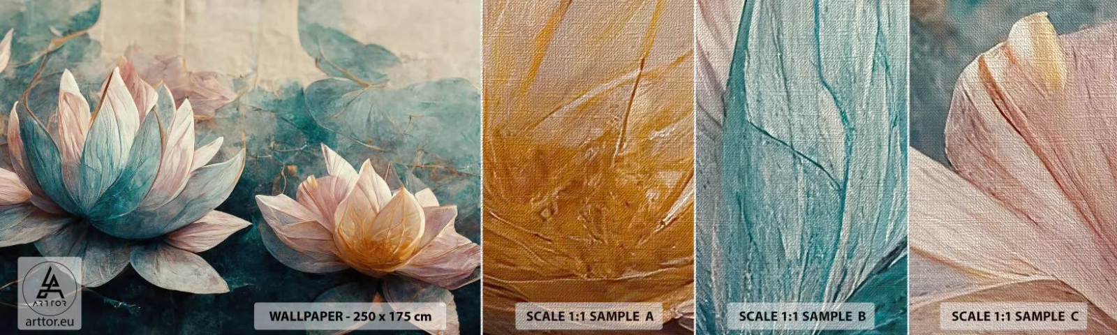 Amostra de papel de parede Premium Canvas - Estrelas do lago - Flores, Art Deco, Lótus - 100x30 cm