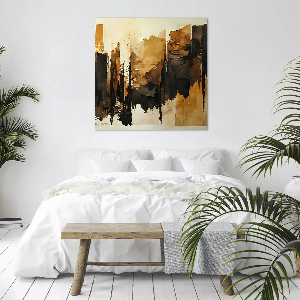 Quadro em tela - Harmonia de preto e dourado - 60x60 cm