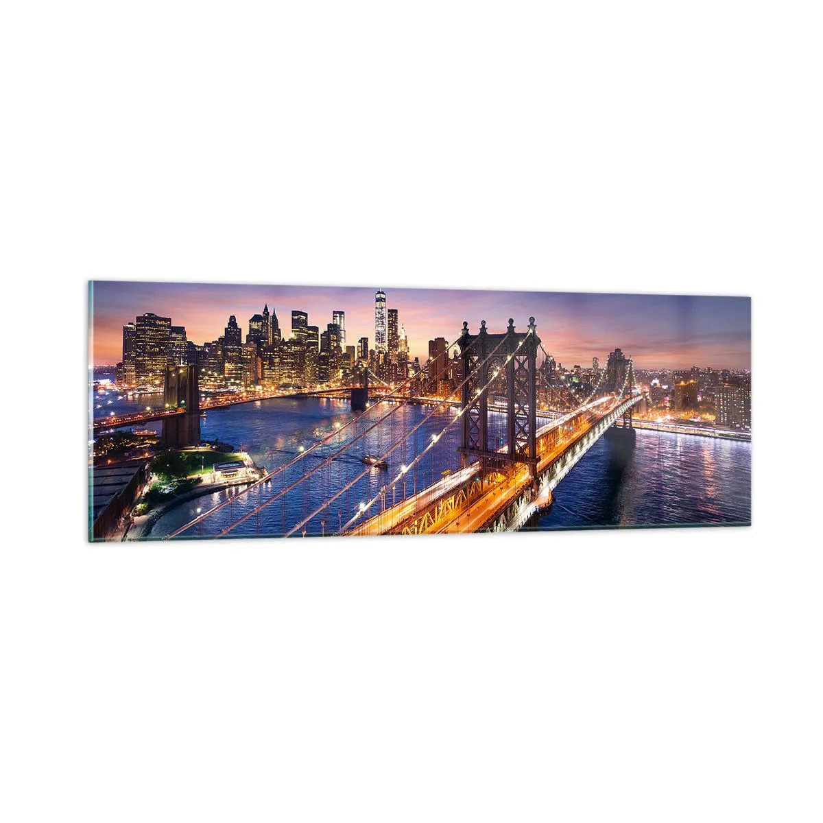 Quadro em vidro - Uma ponte luminosa para o coração da cidade - 90x30 cm
