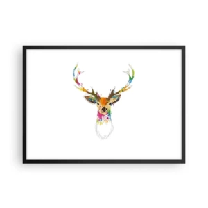 Pôster com moldura preta - Um cervo gentil banhado em cores - 70x50 cm