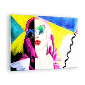 Quadro em vidro - Retrato de uma mulher em um estilo pop art colorido - 70x50cm - Eu não sou branca e não sou preta - Decoração de parede moderna para a sala de estar e quarto ARTTOR