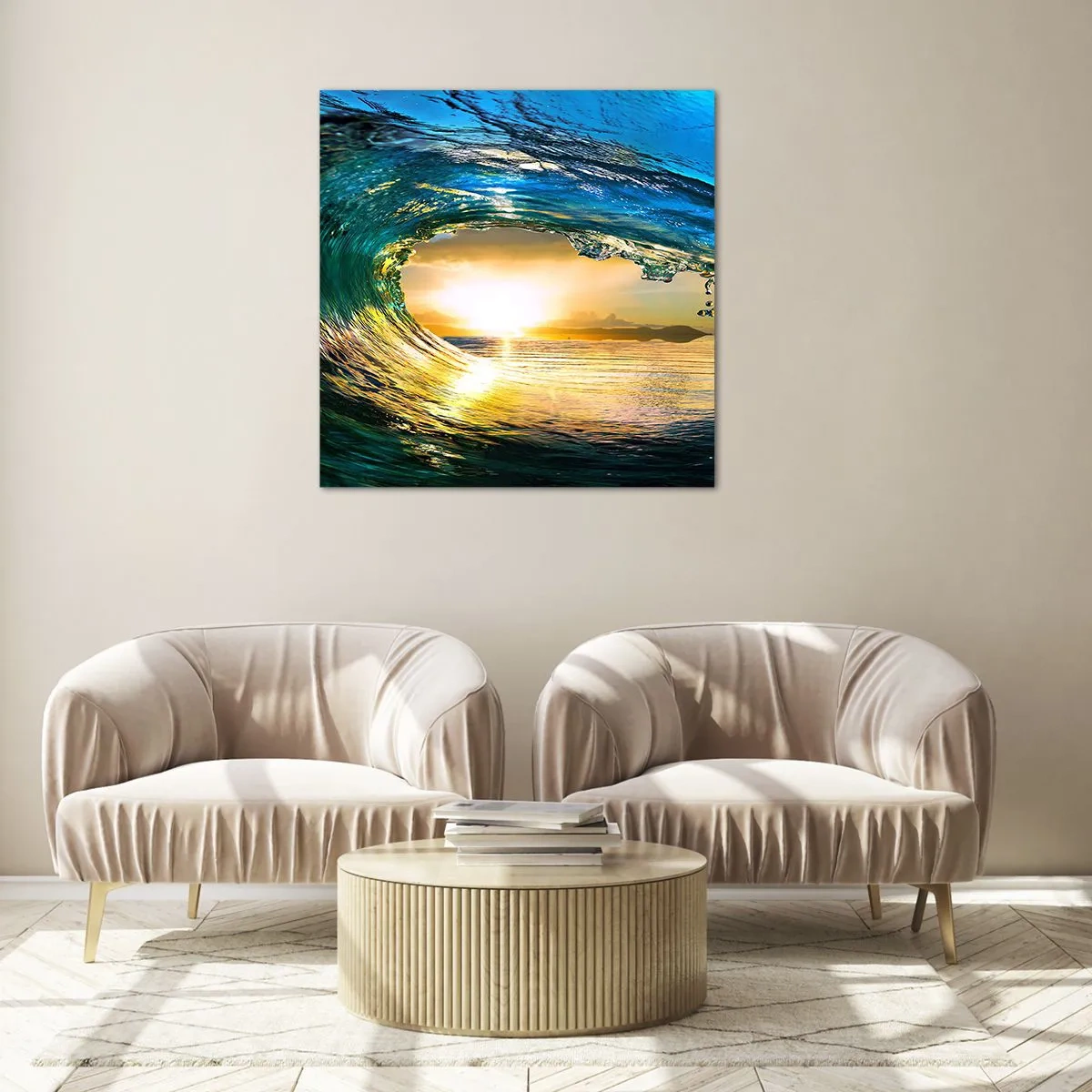 Quadro em vidro - Em cristal esmeralda dourado - 50x50 cm