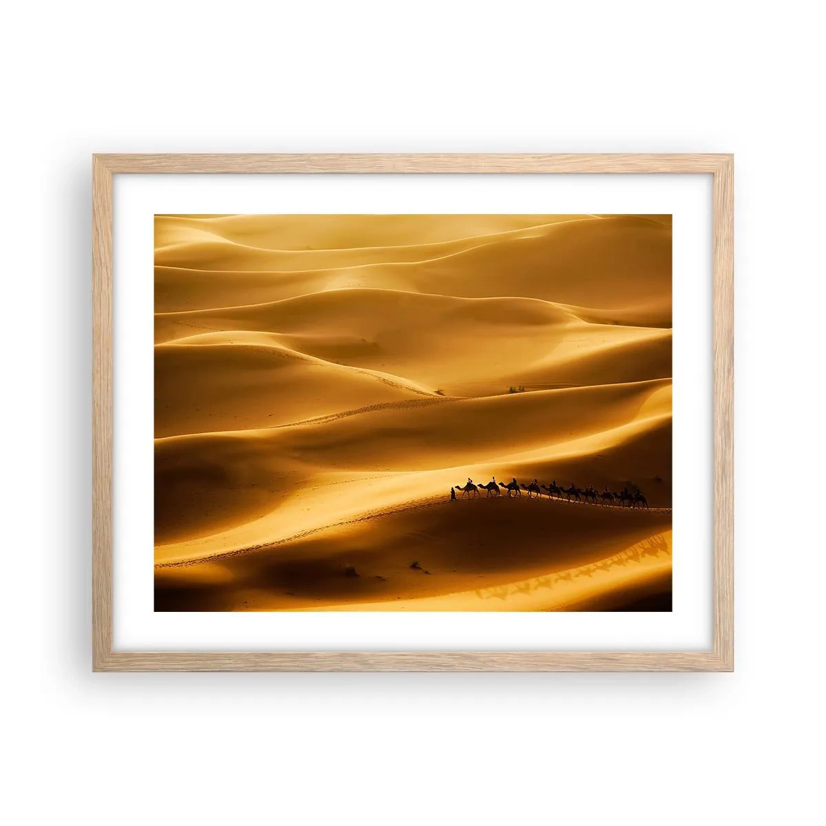 Pôster com moldura de carvalho claro - Caravana nas ondas do deserto - 50x40 cm
