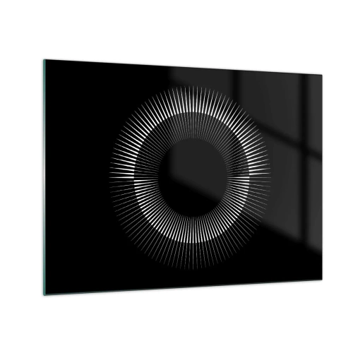 Quadro em vidro - Raios brancos formando um círculo sobre um fundo preto - 70x50cm - Sol preto - Decoração de parede moderna para a sala de estar e quarto ARTTOR