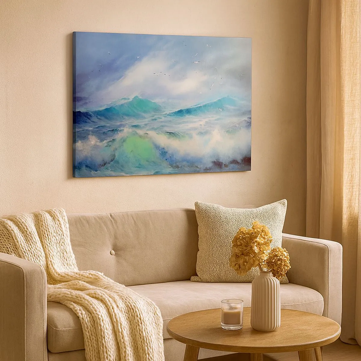 Quadro em tela - Ondas fortes no oceano - 70x50cm - O vento uivava triunfalmente… - Decoração de parede moderna para a sala de estar e quarto ARTTOR