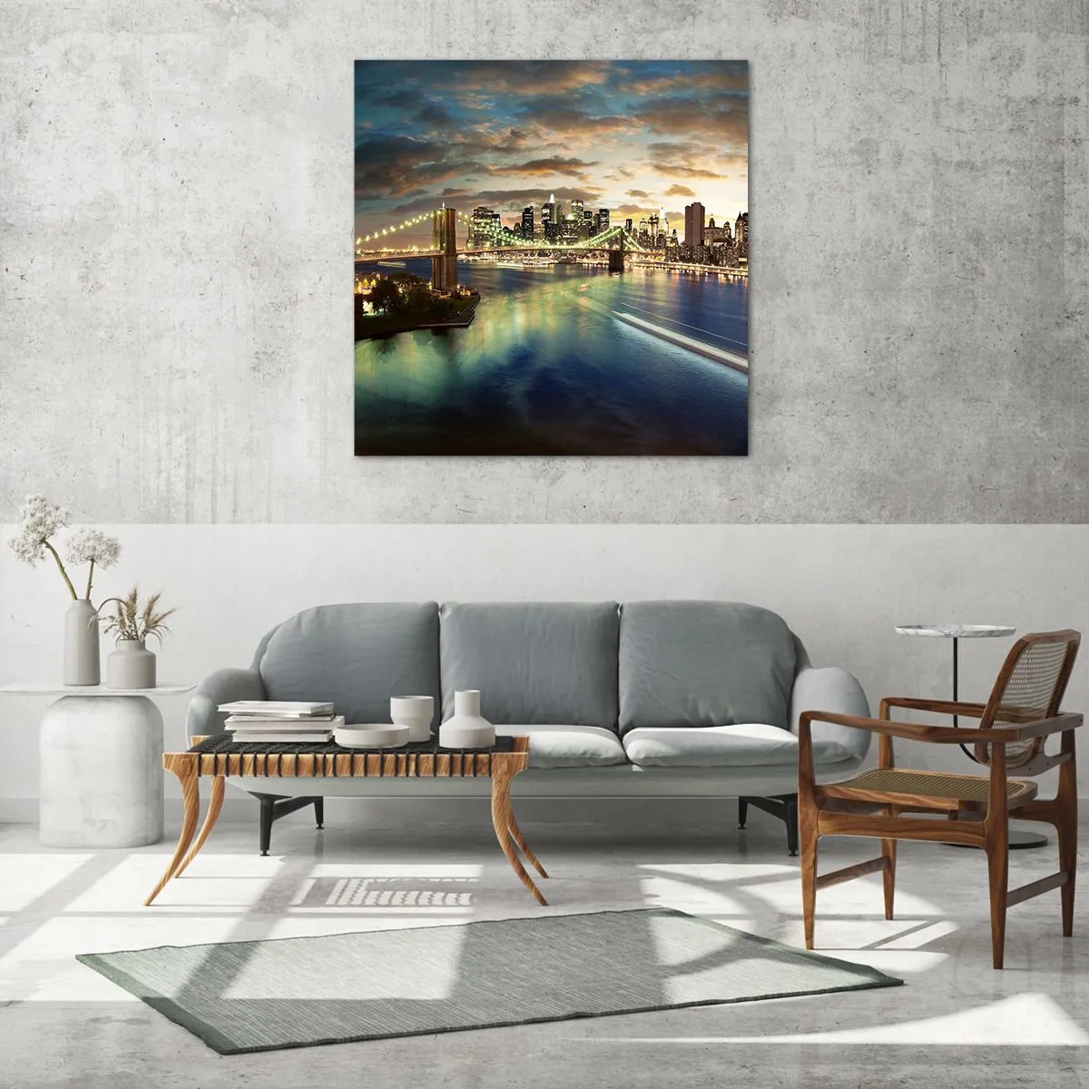 Quadro em vidro - Uma noite bem iluminada em Manhattan - 60x60 cm