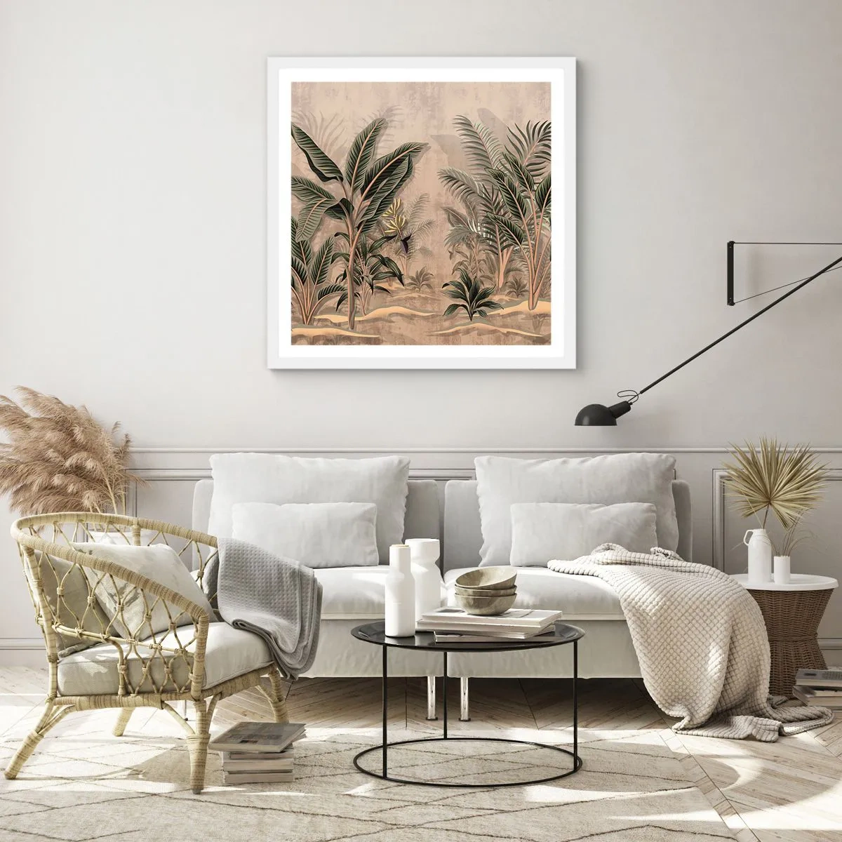 Pôster em moldura branca - Gravura em estilo colonial - 40x40 cm