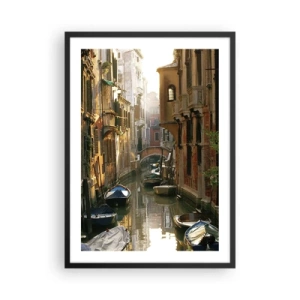 Pôster com moldura preta - Um canal veneziano cercado por casas históricas - 50x70cm - Em um beco veneziano - Decoração de parede moderna para a sala de estar e quarto ARTTOR