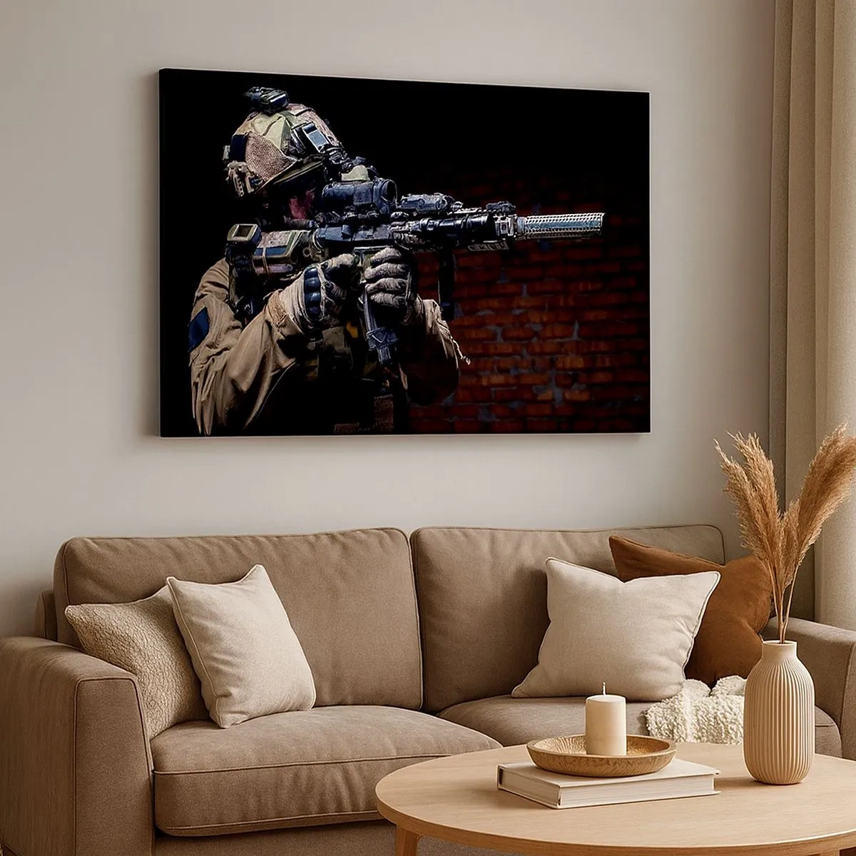 Quadro em tela - Um soldado com equipamento completo e um rifle - 70x50cm - Mortalmente eficaz - Decoração de parede moderna para a sala de estar e quarto ARTTOR