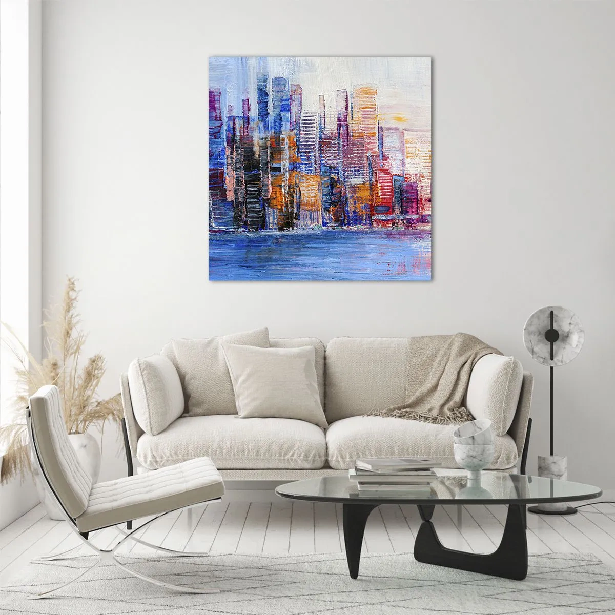 Quadro em vidro - Metrópole alegre - 40x40 cm