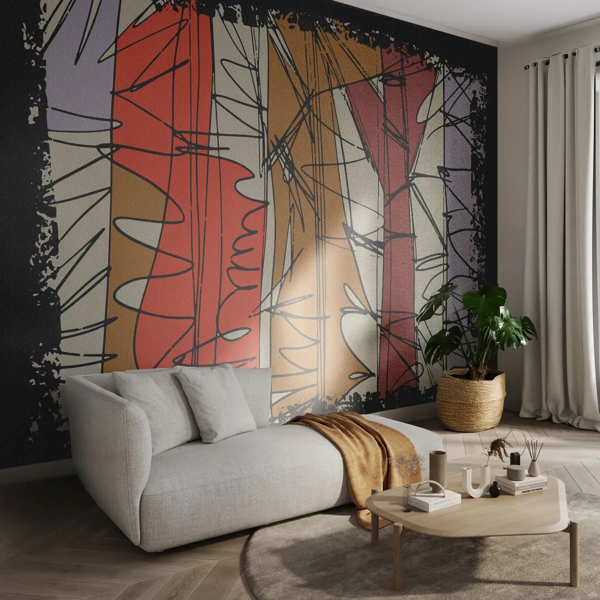 Papel de Parede Autocolante Deluxe Sticker - Composição espontânea - Abstração, Pedaço, Rabiscos - 350x256 cm