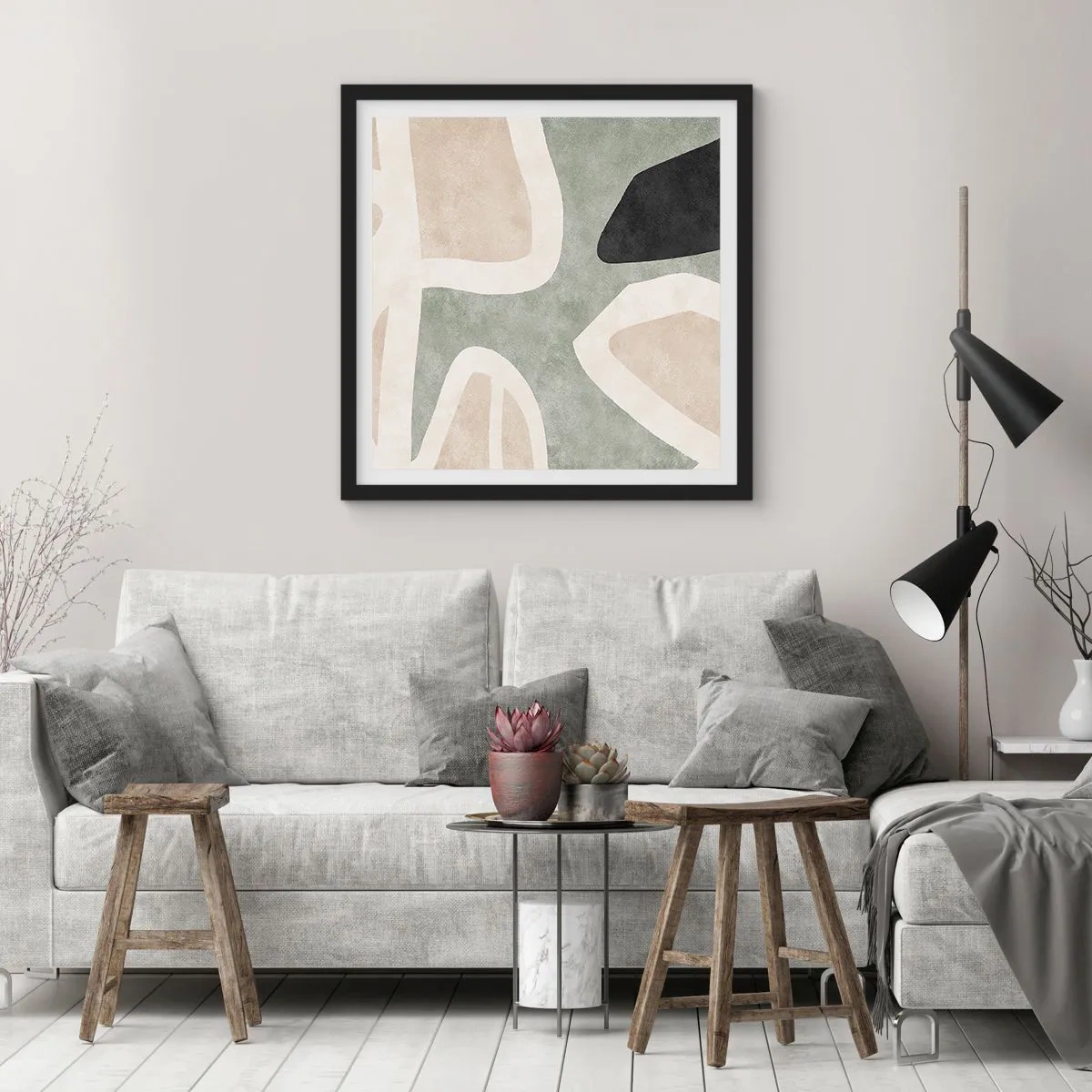 Pôster com moldura preta - Composição com motivo preto - 40x40 cm