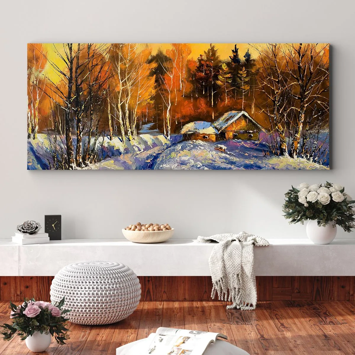 Quadro em tela - Impressão de inverno ao sol - 140x50 cm