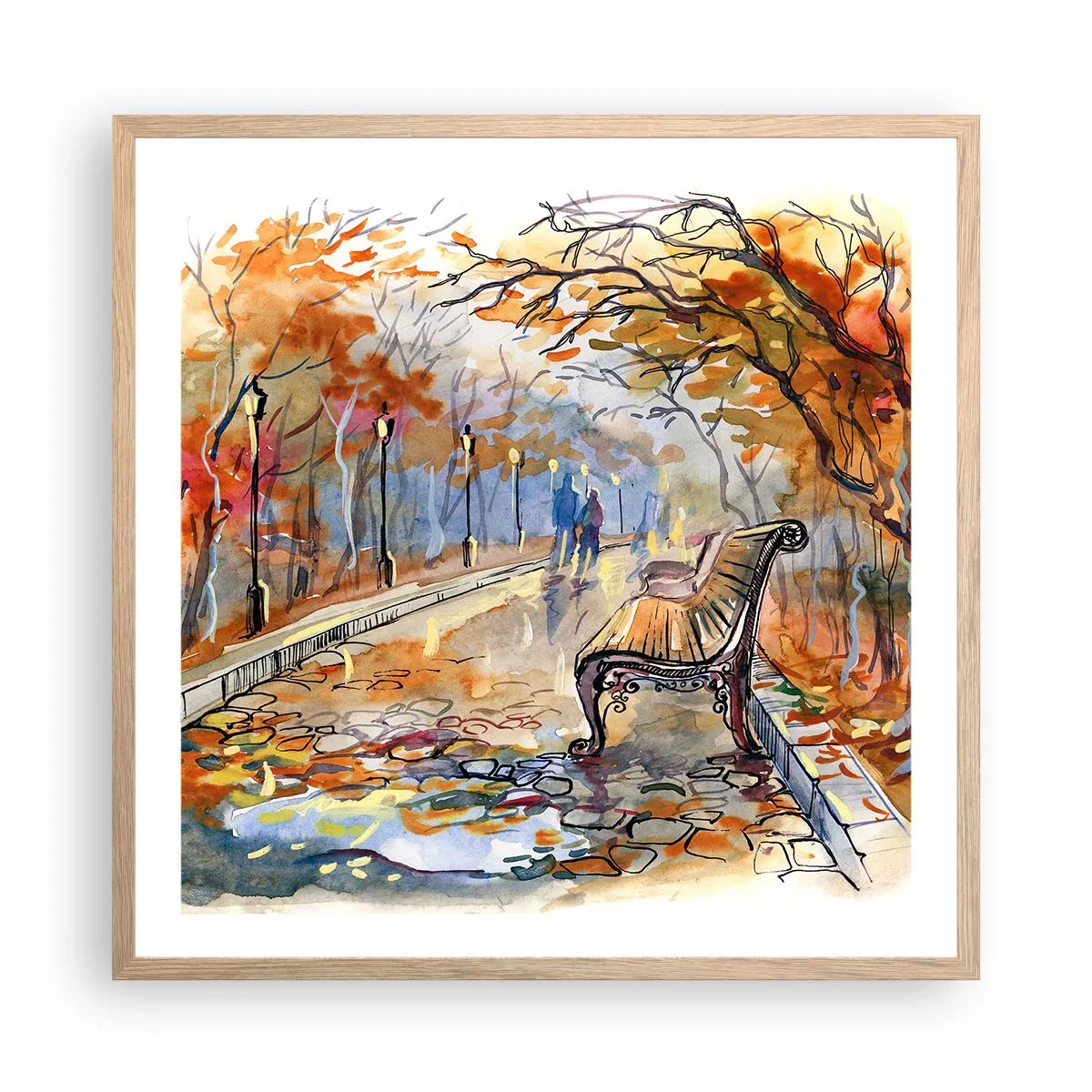 Pôster com moldura de carvalho claro - Juntos pelo outono - 60x60 cm