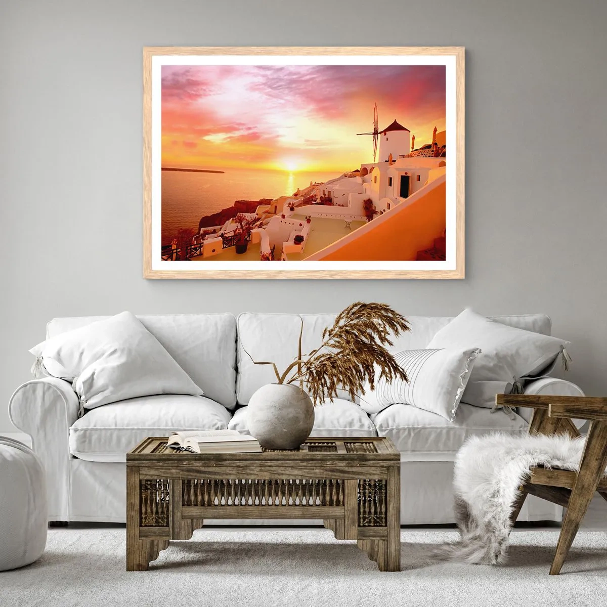 Pôster com moldura de carvalho claro - Derreter em branco e ouro - 100x70 cm