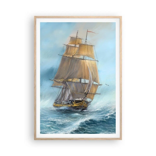 Pôster com moldura de carvalho claro - Correndo sobre as ondas - 70x100 cm