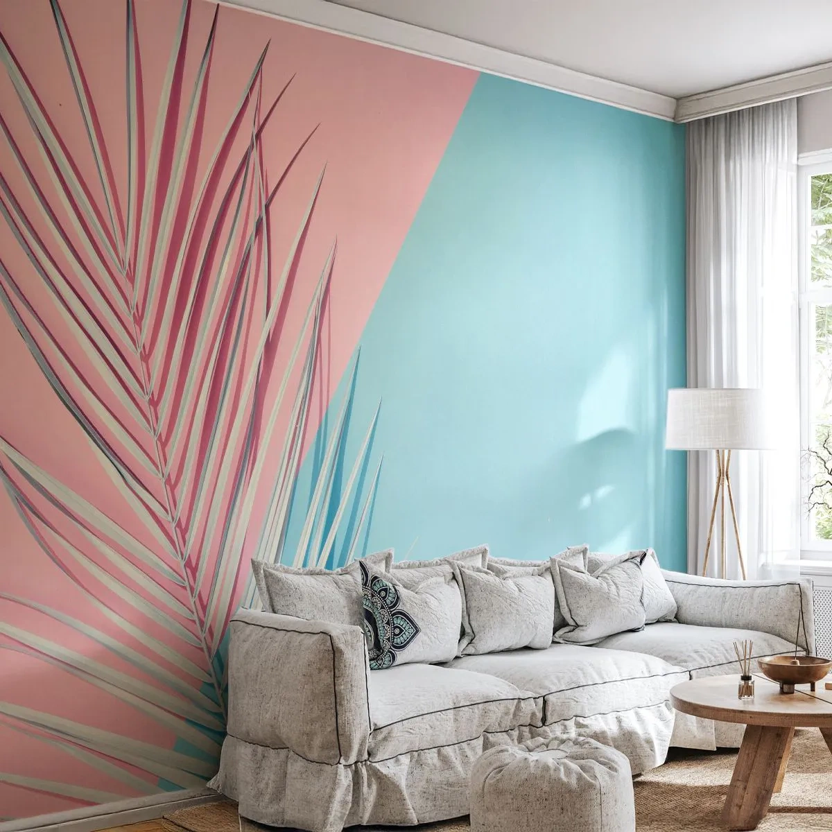 Papel de Parede Premium Sand - Impressão tropical - Folha de palmeira, Abstração, Gráficos - 300x210 cm