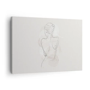 Quadro em tela - Um esboço minimalista de uma silhueta feminina contra um fundo claro. - 70x50cm - Como um instrumento sensível - Decoração de parede moderna para a sala de estar e quarto ARTTOR