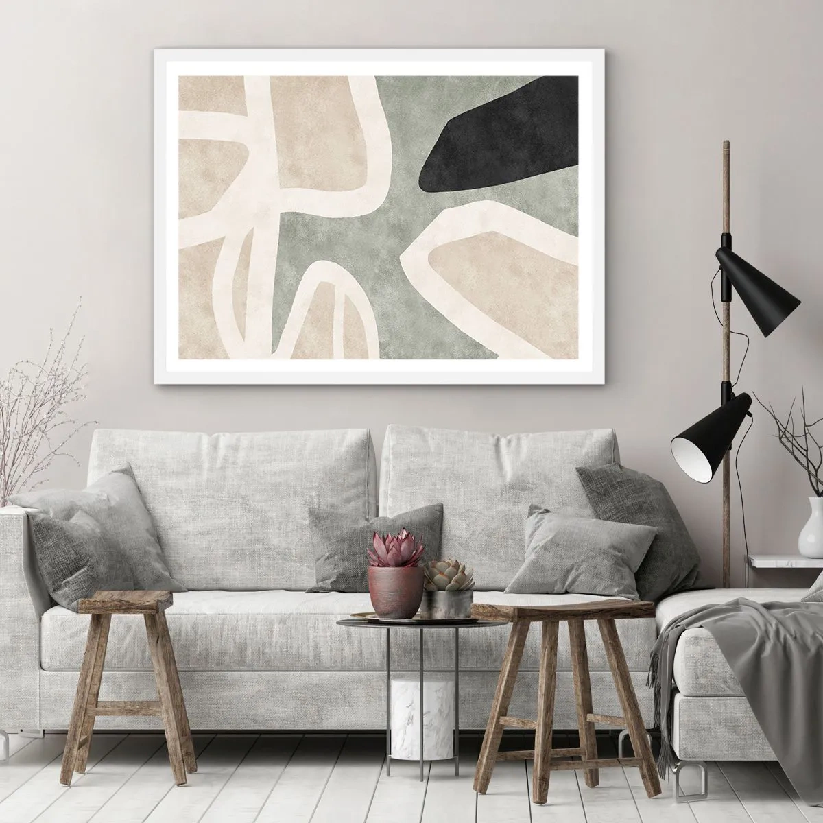Pôster em moldura branca - Composição com motivo preto - 100x70 cm
