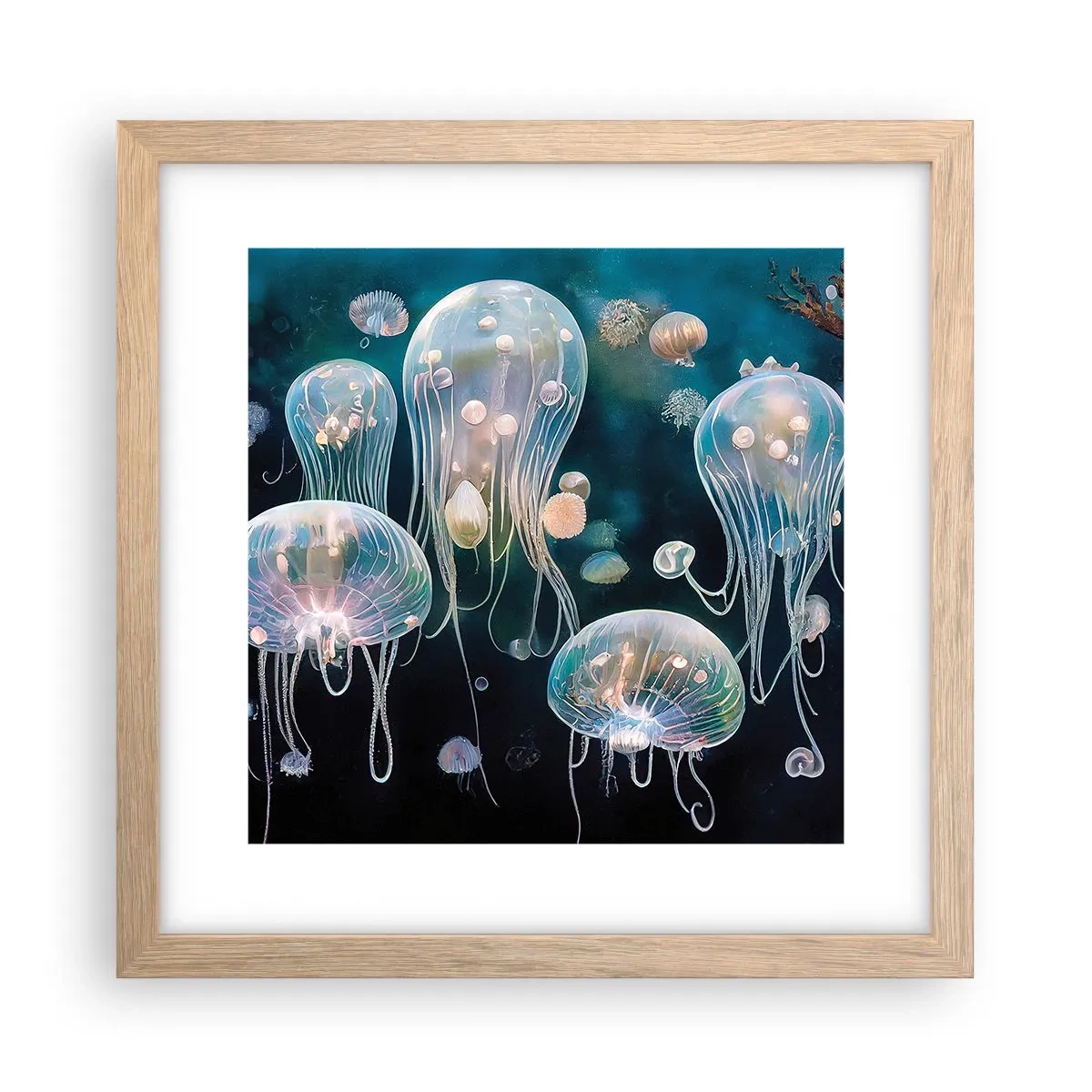 Pôster com moldura de carvalho claro - Bola Subaquática - 30x30 cm