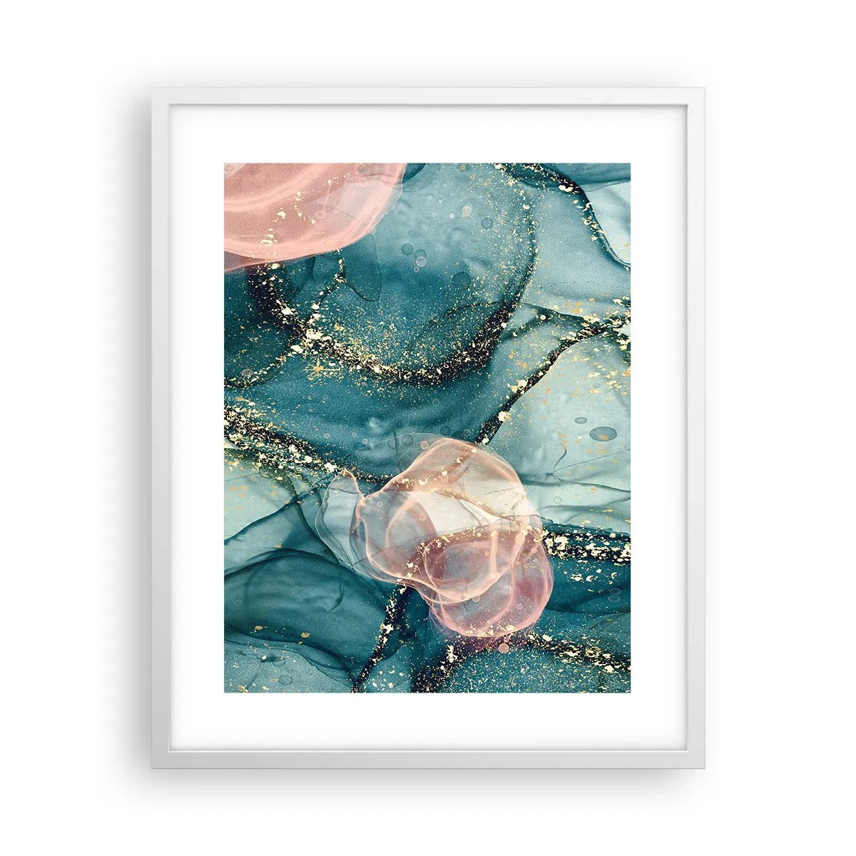 Pôster em moldura branca - Azul seda, rosa tule - 40x50 cm