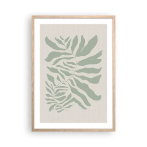 Pôster com moldura de carvalho claro - Galho esmeralda - 50x70 cm