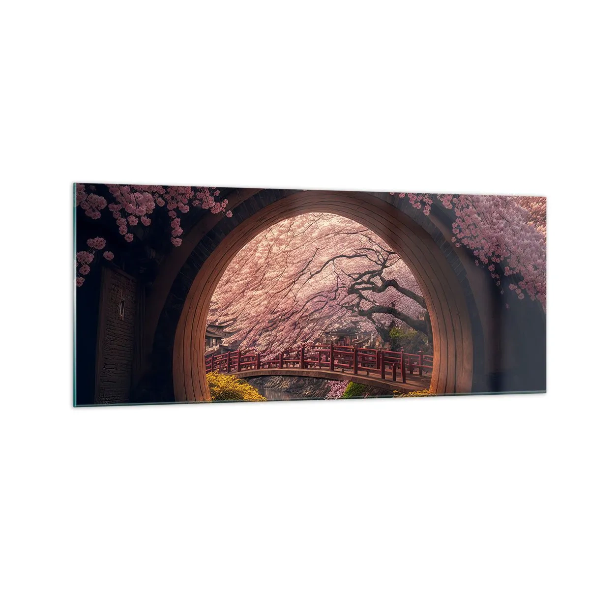 Quadro em vidro - Primavera japonesa - 100x40 cm
