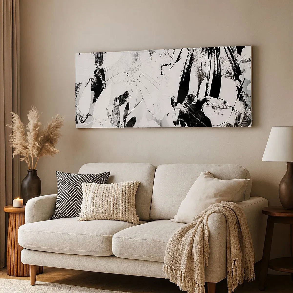 Quadro em tela - Outono a preto e branco - 100x40 cm