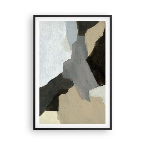 Pôster com moldura preta - Abstração: a encruzilhada do cinza - 61x91 cm