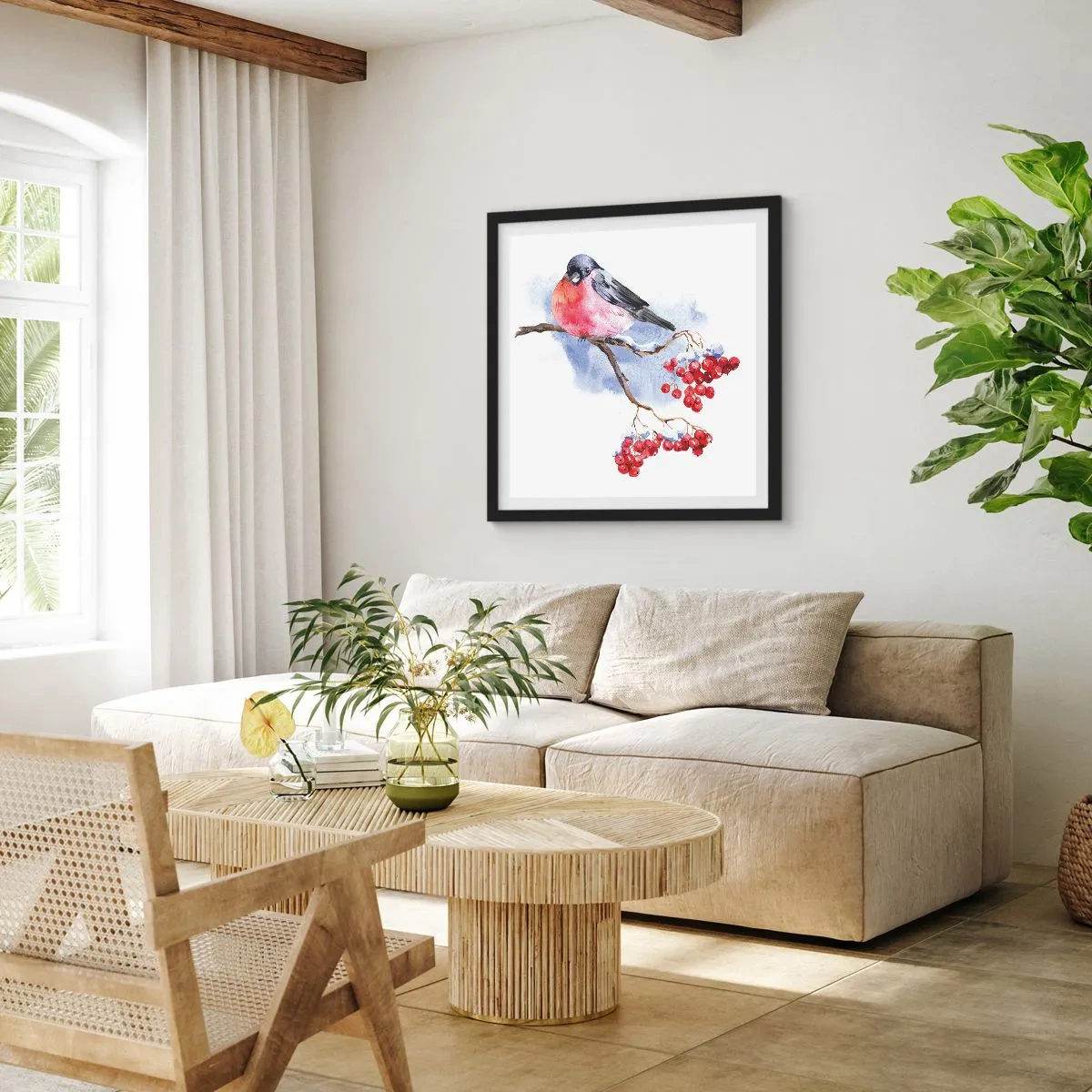 Pôster com moldura preta - Inverno a cores - 60x60 cm