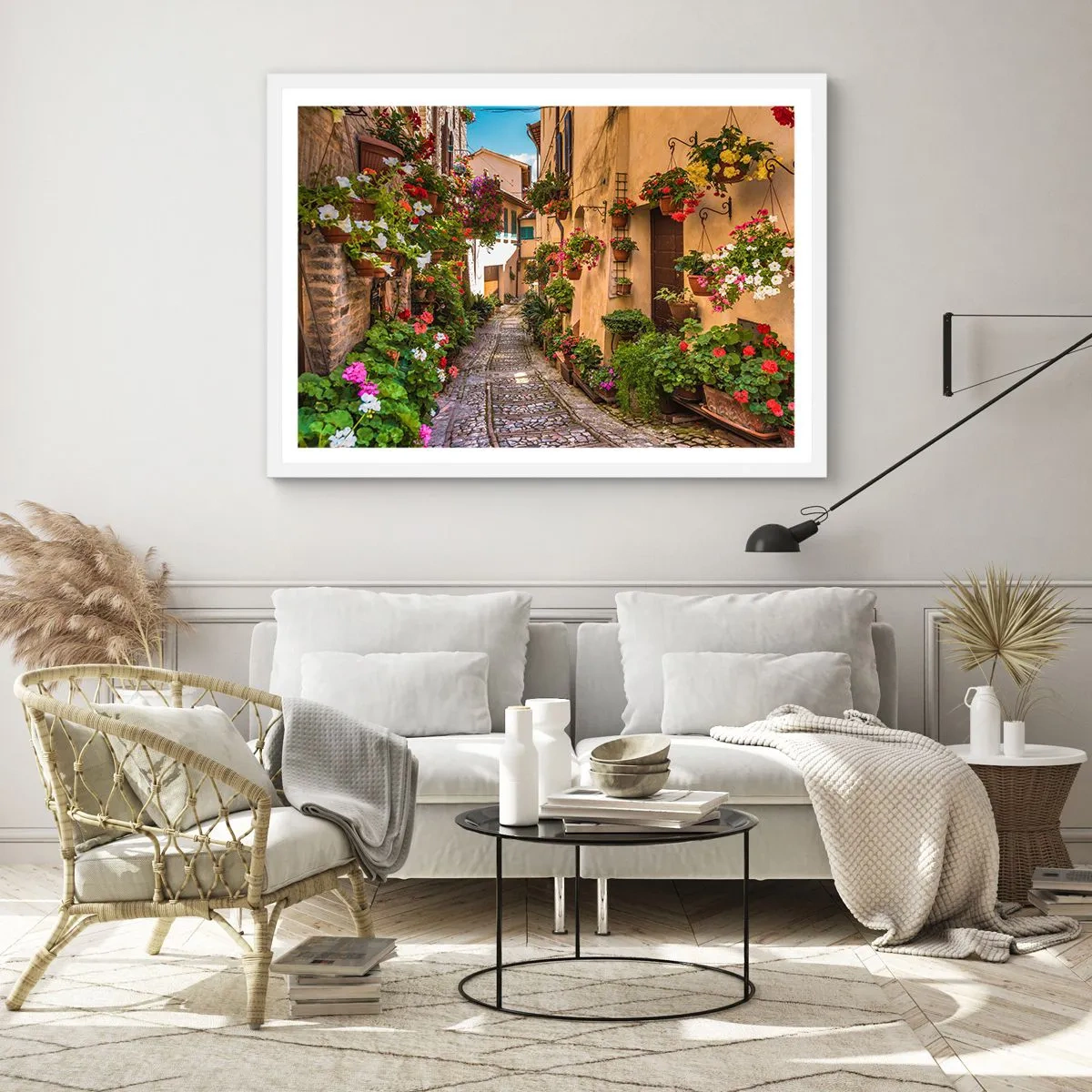 Pôster em moldura branca - Beco italiano - 100x70 cm