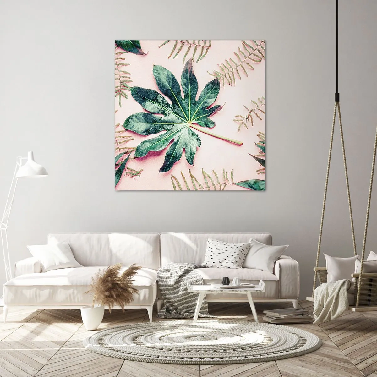 Quadro em tela - Estudo do verde em um fundo rosa - 40x40 cm