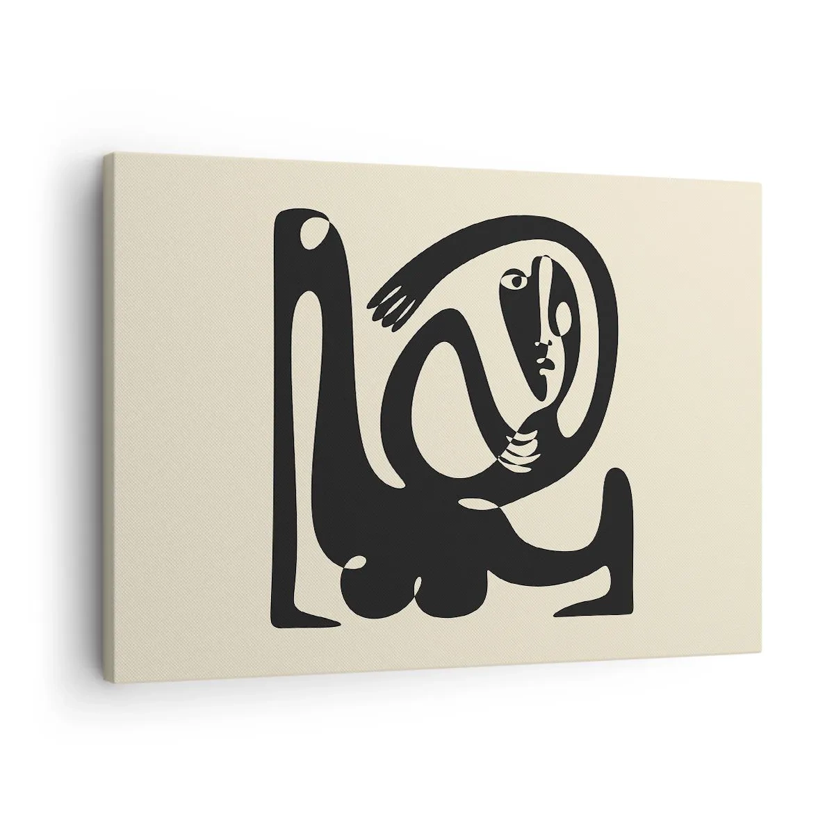 Quadro em tela - Uma figura abstrata em preto sobre fundo bege - 70x50cm - Quase Picasso - Decoração de parede moderna para a sala de estar e quarto ARTTOR