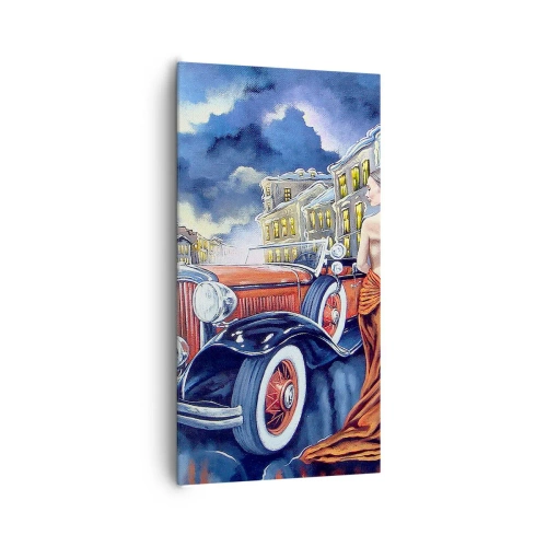 Quadro em tela - Música instrumental em azul e coral - 65x120 cm