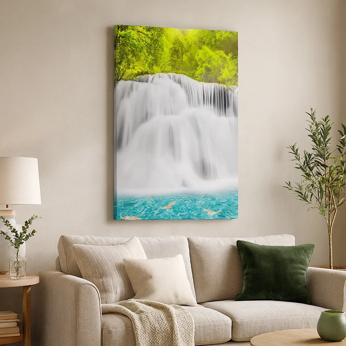 Quadro em tela - Cascata espumosa do verde ao azul - 50x70 cm