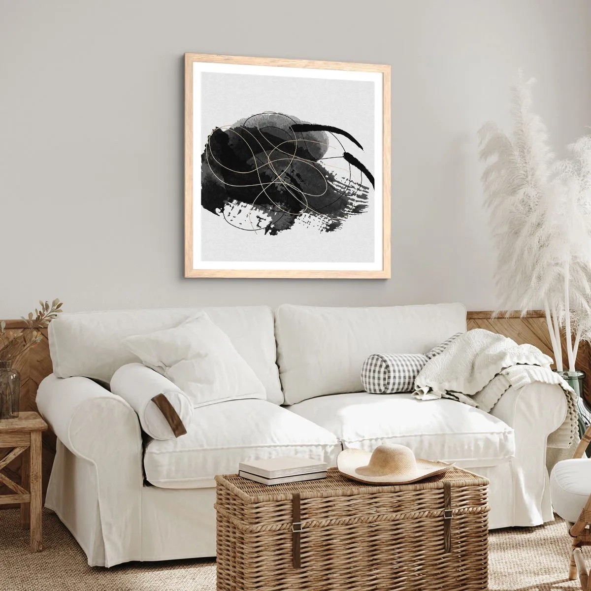 Pôster com moldura de carvalho claro - Emergido do preto - 60x60 cm