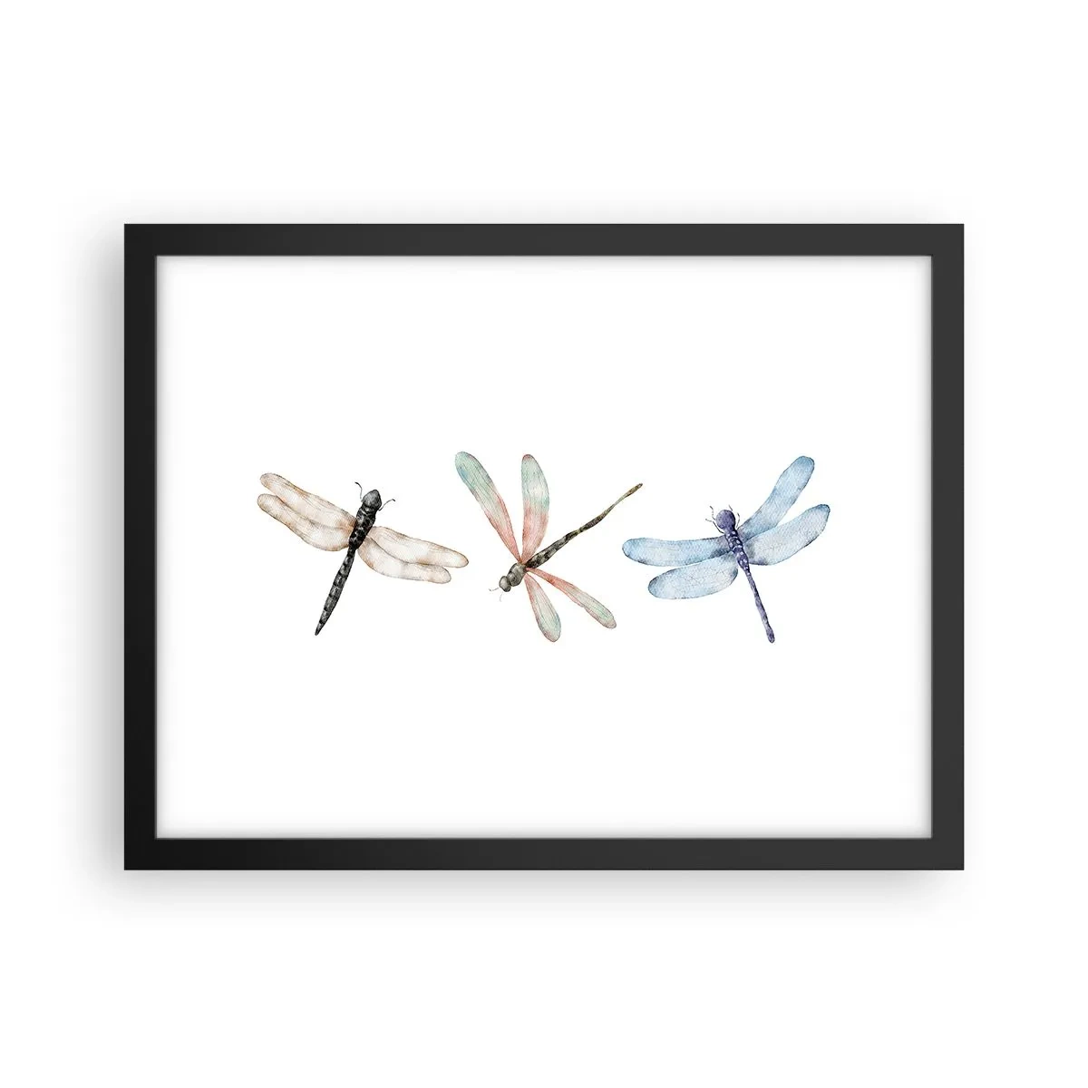 Pôster com moldura preta - Libélulas sem peso - 40x30 cm