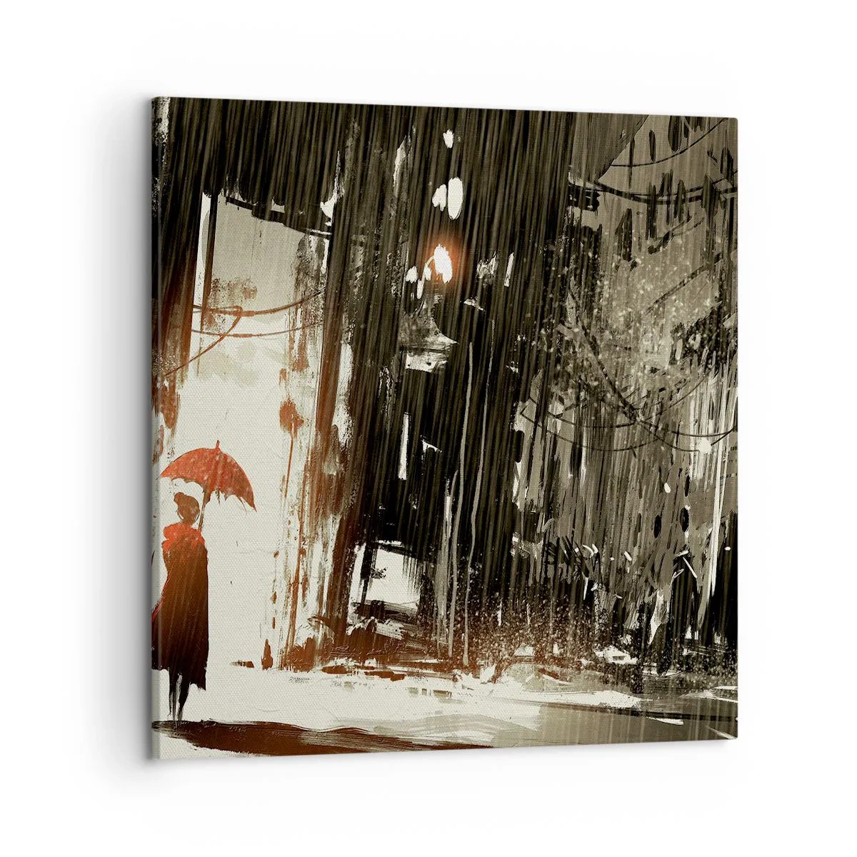 Quadro em tela - A poesia do guarda-chuva vermelho - 50x50 cm